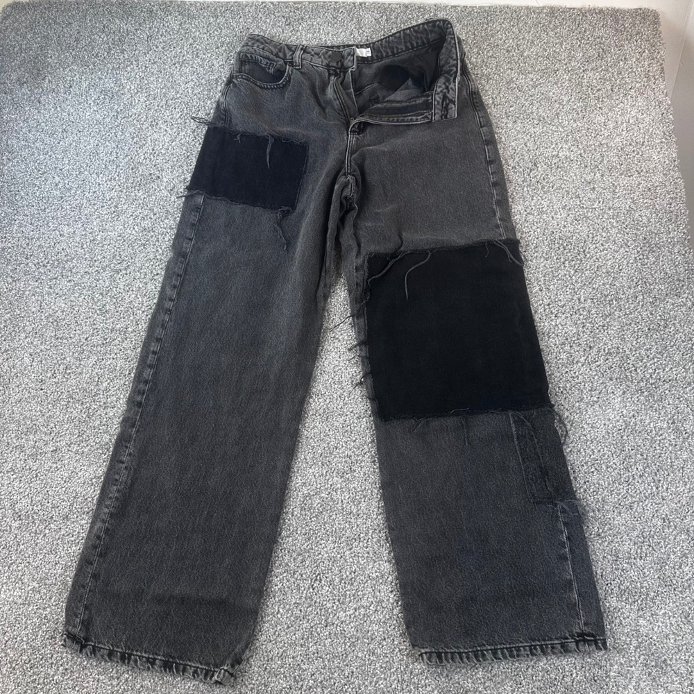 Garage Denim Jeans Women 5/27 Street Wide Leg Black Patchwork Baggy Grunge Edgy